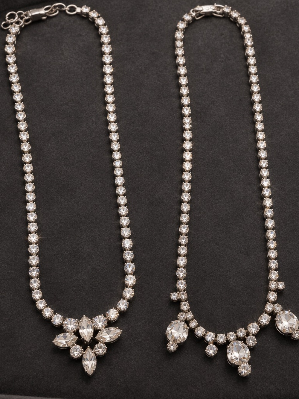 Vintage Silver Crystal Statement Necklace - Elegant Sparkle set of 2